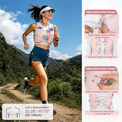 BECOJADDE 5L Running Vest for Women, Hydration Backpack Lightweight & Breathable for Trail Running, Marathon, Hiking, Cycling - color: Pink
