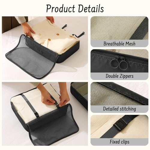 9 Set Packing Cubes for Travel Essentials - Lightweight Carry-On Luggage Organizer Bags with Shoe, Clothes & Laundry Bags for Airplane, Family & Business Travel, Black - color: Black