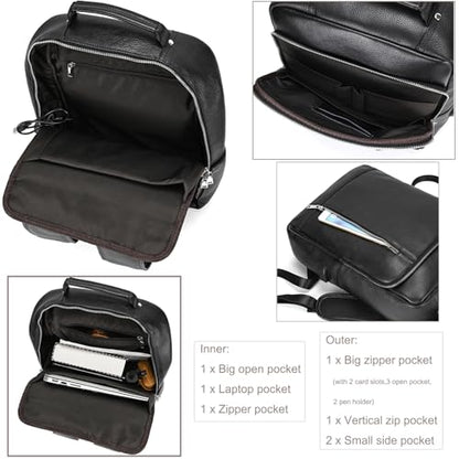 Genuine Leather Backpack Men Casual Daypack 15.6 Inch Laptop Rucksack Business Travel Outdoor Shoulder Bag with Trolley Sleeve (Black) - color: 8028-black