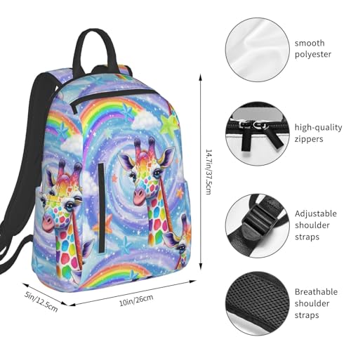 Laptop Backpack Giraffe Rainbow, Cushioned Back Panel, Front Zip, for Daily Commute & Outdoors - color: Picture (1189)