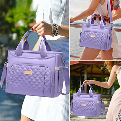 AIJIEKE Large Insulated Lunch Bag for Women, Leakproof Work Lunch Box Tote | Keeps food fresh 8-12 hours. Spacious multi-pocket design with a removable strap. Water-resistant and easy-wipe interior - color: Light Purple