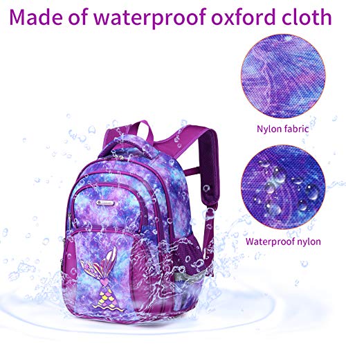 Cusangel Backpack for Girls Boys School Bookbags Kindergarten Elementary Lightweight Waterproof Multifunctional Large Capacity for Backpack (16 inch Fun Prints) - color: Purple Mermaid 16in