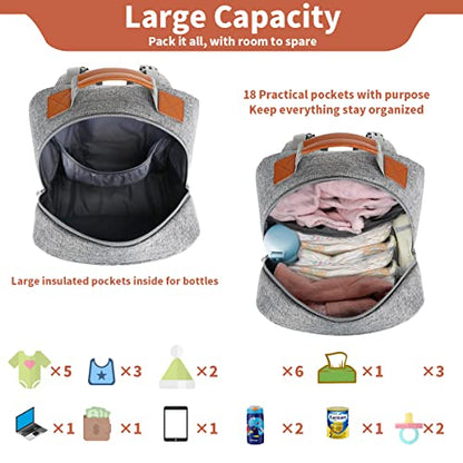 Diaper Bag Backpack, Large Baby Nappy Bags with Portable Changing Pad for Boys and GirlsMultifunction Travel Baby Bag for Moms Dads, Shower Gifts Waterproof and Stylish，Grey - color: Grey
