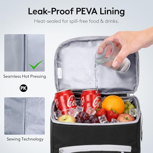 Lifewit Cooler Backpack, 30 Cans Insulated Picnic Backpack with 2 Leak Proof Compartments for Men Women, Cooler Bag for Beach, Travel, Camping, Lunch, Hiking, BBQ, Black - size: 30 Can(23L)