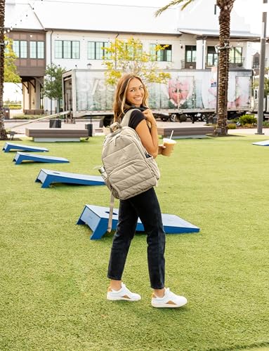 Uselike Travel Backpack for Women, 15.6 Inch Laptop Backpack, Quilted College Bookbag, Cute Work Backpacks, Water Resistant - color: Khaki Ash