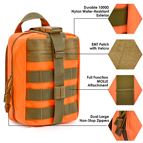 First Aid Pouch 1000D Nylon Tactical Molle Tear Away Medical Pouch Empty Utility Pouch for Outdoor Activities Medical Supplies Camping Hiking Travel,Bag Only - color: Orange