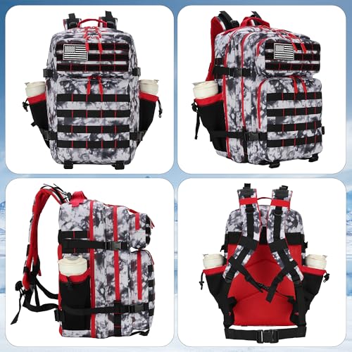 Lovelinks21 45L Tactical Assault Backpack 3 day assault pack with Molle Waterproof backpack Rucksack for Tactical Backpacks (Black White Red) - color: Black White Red