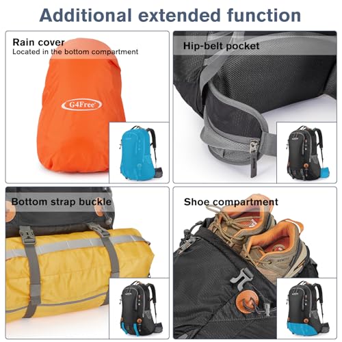 G4Free 50L Hiking Backpack Waterproof Daypack Outdoor Camping Climbing Backpack with Rain Cover for Men Women - color: Black01
