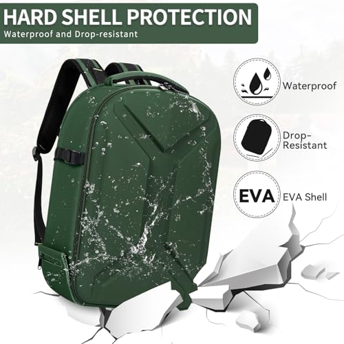 Camera Backpack, Hardshell DSLR Photography Camera Bag with Rain Cover, Waterproof Hard Shell Camera Case with Tripod Holder & 15.6" Laptop Compartment Compatible with Canon/Nikon/Sony/DJI Mavic Drone - color: Green