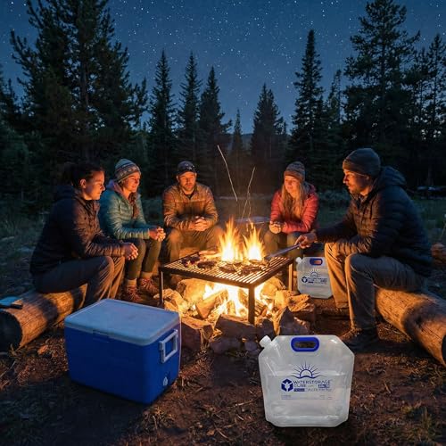 WaterStorageCube Premium Collapsible Water Container Bag, BPA Free Food Grade Clear Plastic Storage Jug for Camping Hiking Backpack Emergency, No-Leak Freezable Foldable Water Bottle 1.3/2.6 Gallon - size: 1.3 Gallon, style: 10-Pack