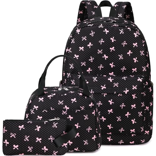 LEDAOU Backpack for Girls School Bag Kids Bookbag Teen Backpack Set Daypack with Lunch Bag and Pencil Case | Kids - color: Black-bow Tie