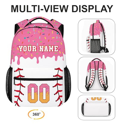 Personalized Baseball Drip Backpack for Kids Boys Girls, Blue Ice Cream Print Travel Bag, Multi Pocket Everyday Backpack (#6) - color: #6
