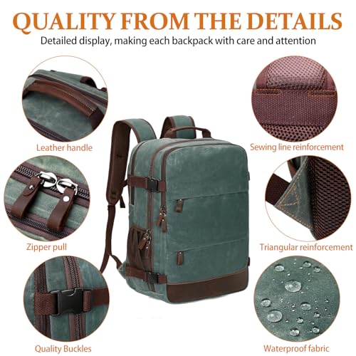 BOVIP Travel Backpack for Men, Carry On Backpack, Flight Approved Personal Item, 18.4 inch Laptop Backpack, Dark Green - color: Dark Green, size: 18.4 inch