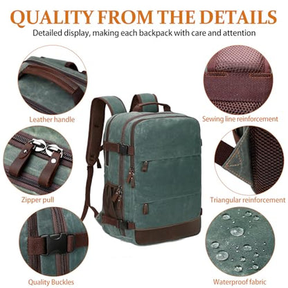 BOVIP Travel Backpack for Men, Carry On Backpack, Flight Approved Personal Item, 18.4 inch Laptop Backpack, Dark Green - color: Dark Green, size: 18.4 inch