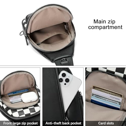 CLUCI Crossbody Bags for Women Men,Leather Sling Bag Cross Body Backpack for Woman Gifts for Women Birthday Unique - color: 0-1 Black and White Chessboard