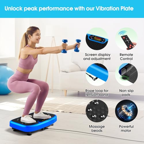 SoftGym Waver Vibration Plate Exercise Machine for Lymphatic Drainage Weight Loss,120 Speed Levels Vibrating Platform with Resistance Bands,Full-Body Workout Equipment for Muscle Activation - style: Slim- Blue
