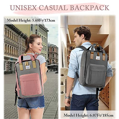 VASCHY School Backpack for Women/Teen Girls, Travel Backpack Water Resistant College High School Computer Bag Student Bookbag, Pink and Gray