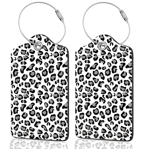 2Pack Luggage Tags for Suitcases, Cute Unique Pu Leather Cruise Luggage Tag with Privacy Cover ID Label Address Card and Metal Ring Suitable for Women Men Kids Travel Bag Gray Leopard Print - color: Gray Leopard Print