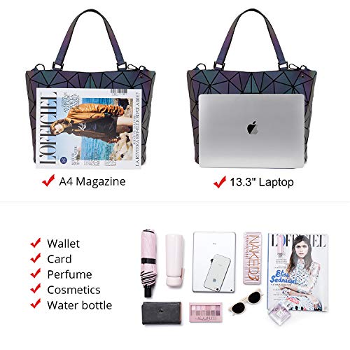 LOVEVOOK Geometric Luminous Purses and Handbags for Women Holographic Reflective Crossbody Bag Wallet - color: Handbag