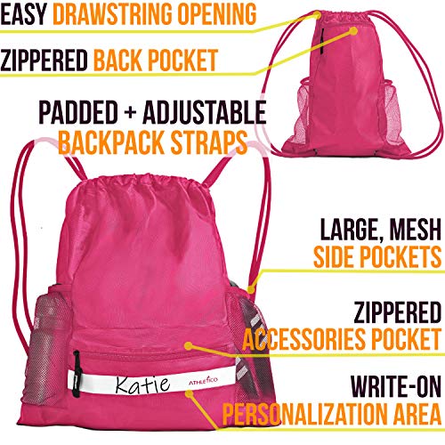 Athletico Drawstring Soccer Bag - Soccer Backpack For Boys or Girls Can Also Carry Basketball or Volleyball - color: Pink