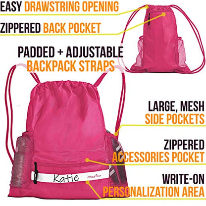 Athletico Drawstring Soccer Bag - Soccer Backpack For Boys or Girls Can Also Carry Basketball or Volleyball - color: Pink