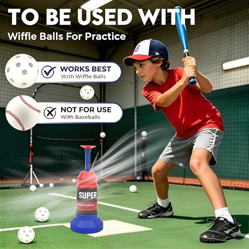 KAK Baseball Training Tee Ball Popper, Pop Up Baseball Trainer with Baseball Bat & 2 Practice Balls, Hitting Tee for Perfect Swings, Batting Practice Equipment Indoor Outdoor, No Pitcher Required