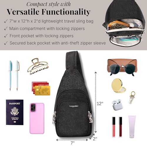 Baggallini Securtex Anti-Theft Daytripper Sling - color: Black Cheetah Emboss