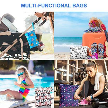 4pcs Waterproof and Reusable Wet Bag Diaper Stroller Water Resistant Swimsuit Travel Toiletries Yoga Gym Washable Carrier Small Medium Large Cat 4 Pack - color: Kittie