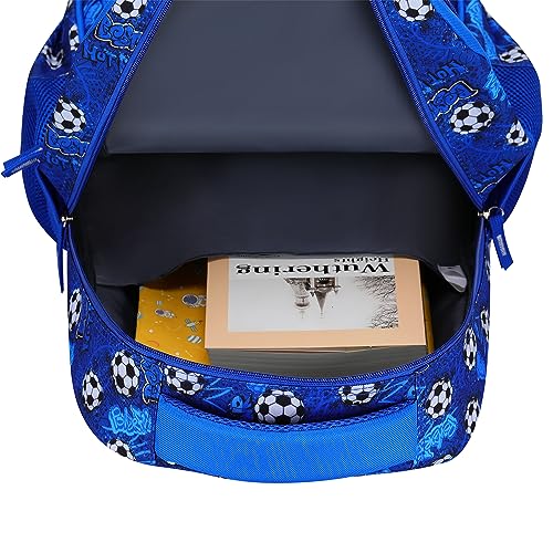 MYGOO Boys School Backpack Vineyard Soccer Blue Bookbag for Elementary Middle School Ages 5-12, 17 inch Large Capacity 24L Kids Student Travel Bags - color: Vineyard Soccer Blue