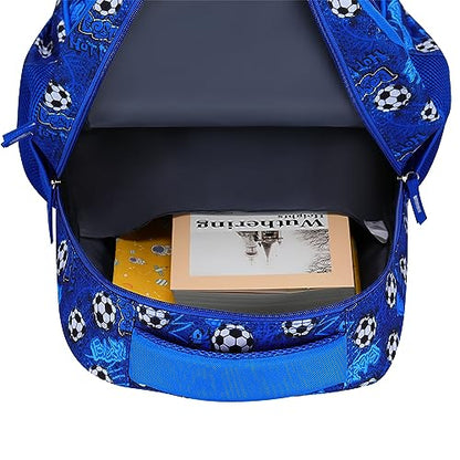 MYGOO Boys School Backpack Vineyard Soccer Blue Bookbag for Elementary Middle School Ages 5-12, 17 inch Large Capacity 24L Kids Student Travel Bags - color: Vineyard Soccer Blue