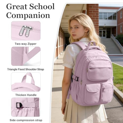 Backpack for School Teens Boys Girls, Large Capacity School bag for Men Women, Cute Bookbag for Students, Lightweight College backpack with lots of pockets(Pink) - color: Pink