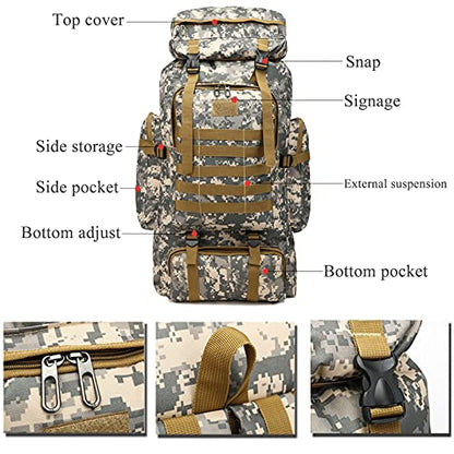 70L Hiking Backpack for Men, Waterproof Lightweight Camping Backpack, Military Rucksack with Molle, 3-Day Assault Pack for Travel, Climbing, Outdoor Sports (Green Camouflage) - style: Green Camouflage