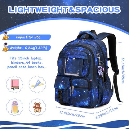 PIG PIG GIRL Kids Backpack for Girls Boys School Bags for Middle School Students Book Bag for Elementary Primary Kawaii Ita Backpack, Galaxy Astronaut - color: Galaxy Blue