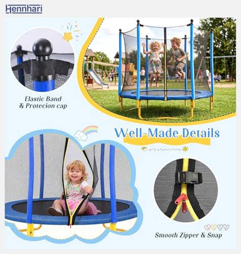 5 FT Kids Trampoline with Safety Enclosure Net, Indoor Outdoor Toddler Trampoline with U-Shaped Legs & Foam Poles, Mini Trampoline for Kids - color: Blue