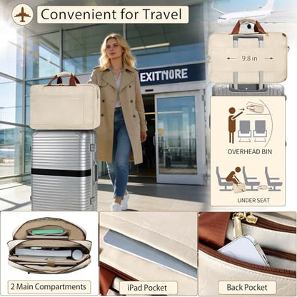 Stuery Faux Leather Messenger Bag for Men 17-17.3 Inch: Laptop Bag Briefcase Computer Handbags Shoulder Crossbody Bag with Padded Laptop Sleeve for Work College Travel, Beige White - color: Pu Beige White