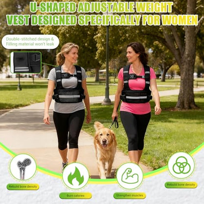 Adjustable Weighted Vest for Women, 6-12lb U-Shaped Weight Vest with 6 Iron Sand Bags & Adjustable Buckle Straps, Rucking Vest with Plus Pockets for Running, Walking and Strength Training - color: Black