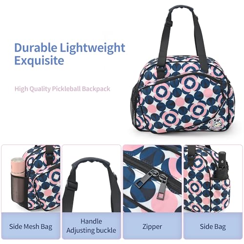 Boulder Bee Pickleball Tote Bag for Women with Paddle Holder - color: Dark blue and pink