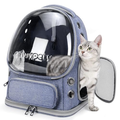 Cawypety Cat Backpack Carrier, Breathable Cat Carrier Large Space Bubble Pet Backpack for Kitty Small Dog up to 12lbs, Transparent & Foldable Pet Carrier for Travel Hiking (Blue - color: Blue