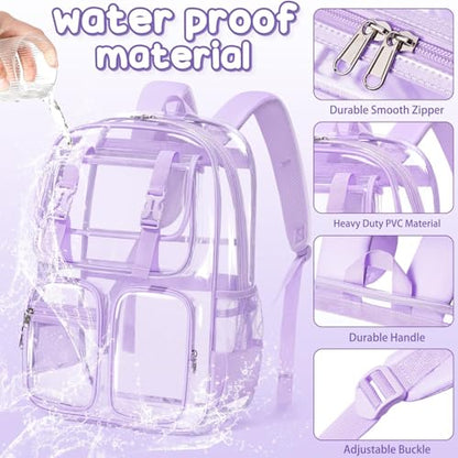 Fimibuke Clear Backpack for Girls - 3 PCS Heavy Duty Kids Boys Clear Bags Schoolbag Large Transparent PVC Bookbag with Lunch Box Pencil Case Set for Travel School Concert Stadium Events Backpacks - color: semi black