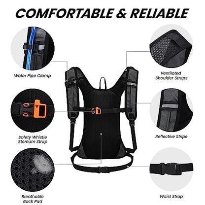 Nepest Hydration Pack Backpack for Women & Men, Lightweight Water Backpack with 2L Water Bladder for Hiking Cycling Running Biking - color: Dark Gray