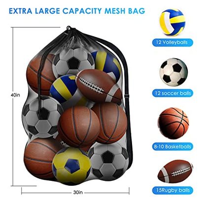 BROTOU Extra Large Sports Ball Bag Mesh, Basketball Bags Team Balls, Adjustable Shoulder Strap, Ball Bags for Holding Soccer, Football, Volleyball, Swimming Gear (30” x 40”) - color: 5PCS