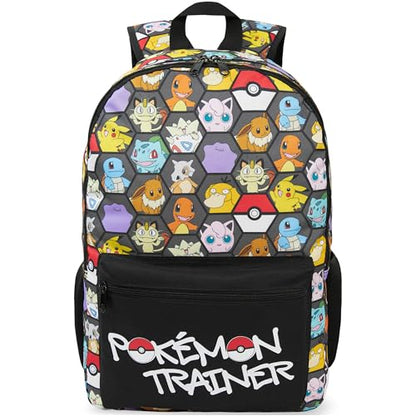 Get Trend Pokemon Kids Backpack for Boys, Anime 18in Book Bag Adjustable Padded Straps Travel School Bag, Gamers Gifts (Black/Multi Pokemon) - color: Black/Multi Pokemon