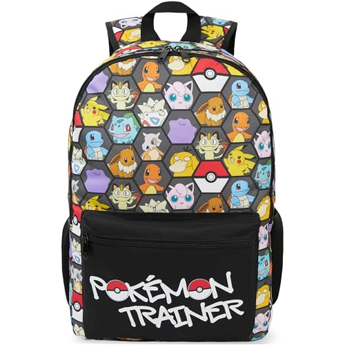 Get Trend Pokemon Kids Backpack for Boys, Anime 18in Book Bag Adjustable Padded Straps Travel School Bag, Gamers Gifts (Black/Multi Pokemon) - color: Black/Multi Pokemon