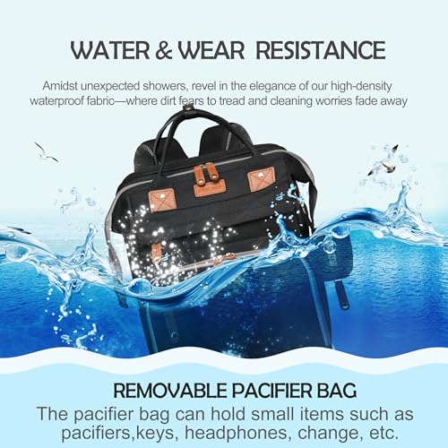Diaper Bag Backpack with Changing Station, Waterproof for Travel, Black - color: Black