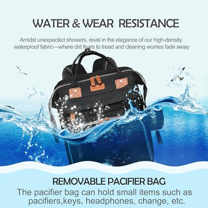 Diaper Bag Backpack with Changing Station, Waterproof for Travel, Black - color: Black