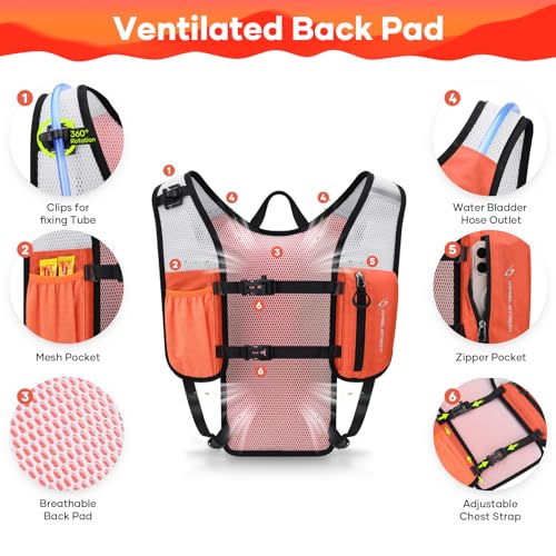 Maelstrom Hydration Backpack, Hiking Backpack with 2L Water Bladder, Running Hydration Vest for Cycling Hiking Rave for Men Women - color: Orange