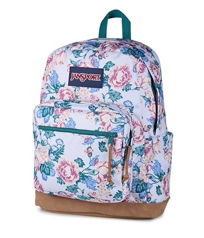 JanSport Right Pack Backpack - Durable Daypack with Padded 15" Laptop Sleeve, Spacious Main Compartment & Integrated Water Bottle Pocket - Rustic Roses Moon Flower/Blu/Pnk/Grn - color: Rustic Roses Moon Flower/Blu/Pnk/Grn