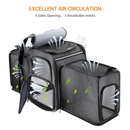 Cat Backpack Carrier,Double Side Expandable Cat Carrier Backpack,Dog Carrier Backpack for Medium Cats and Small Dogs,Puppies Up to 20 Lbs,Pets Carrier Backpack with Breathable Mesh(Grey) - color: Grey + Black Mesh