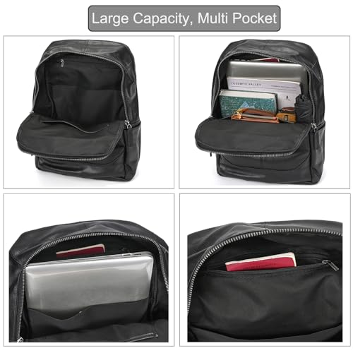 LUUFAN Genuine Leather Backpack for Men, Casual Weekender Backpack Multi Pockets 15.6 Inch Laptop Bag for Travel Business Outdoor, Black - color: 8015h-black