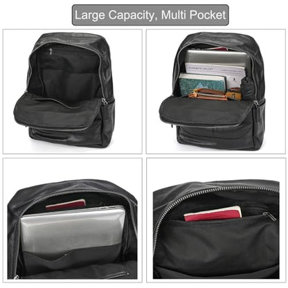 LUUFAN Genuine Leather Backpack for Men, Casual Weekender Backpack Multi Pockets 15.6 Inch Laptop Bag for Travel Business Outdoor, Black - color: 8015h-black